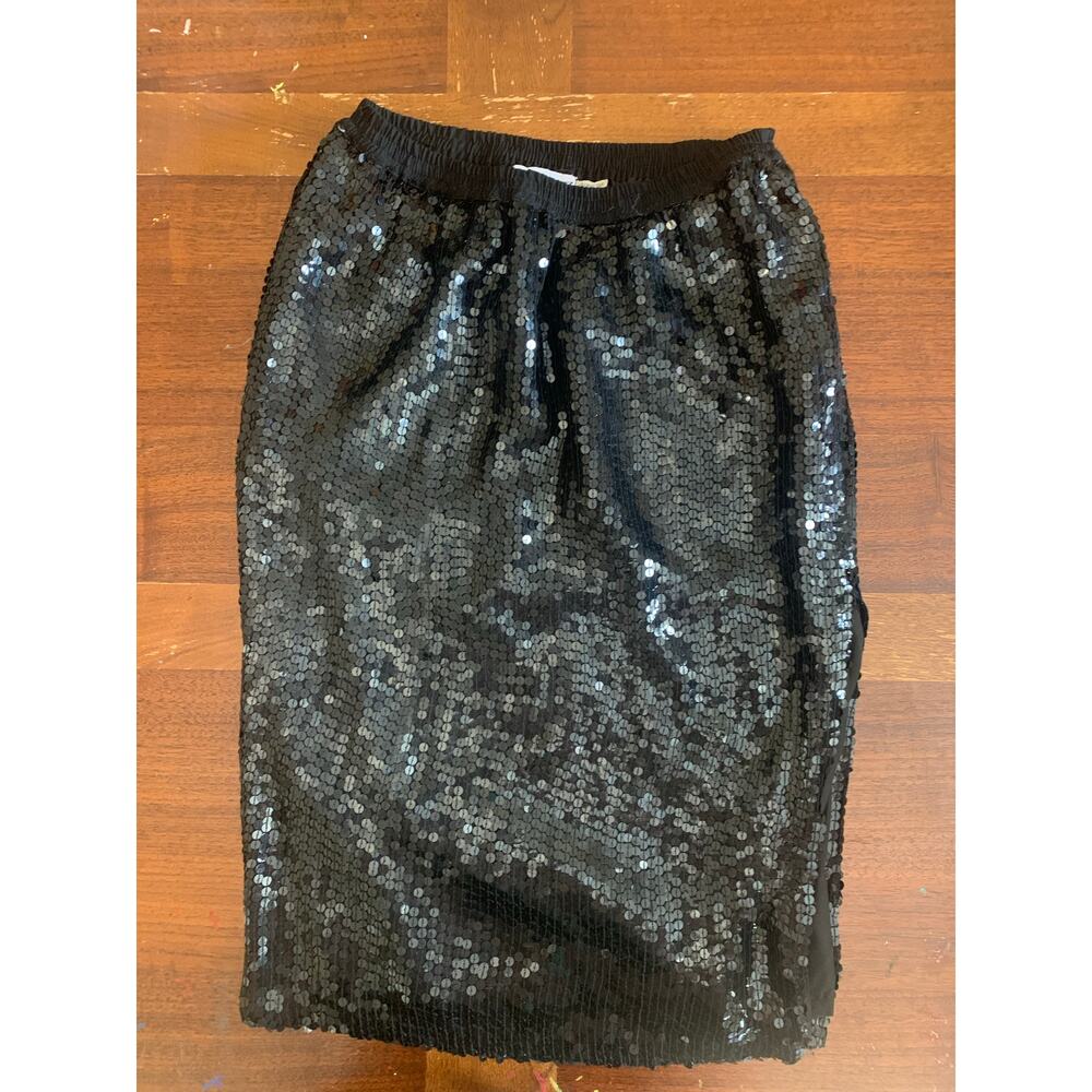 Vintage Rina Z Black Silk Sequin Midi Skirt Women’s Medium